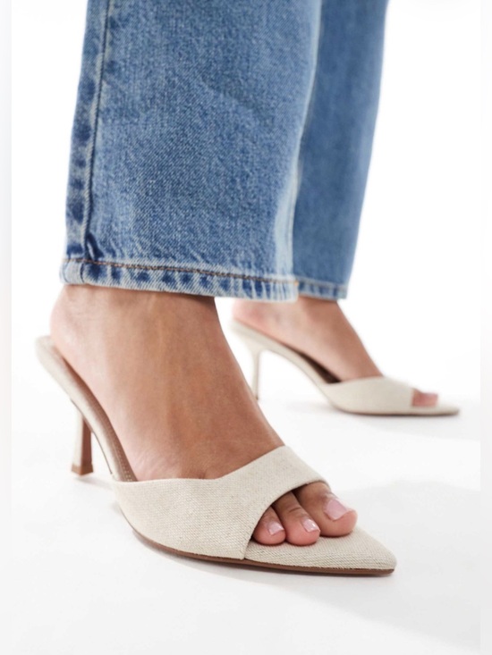 Shoes - ASOS DESIGN Heyday Pointed Sole Heeled Mules in Natural